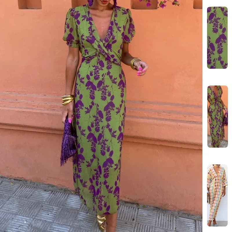 Elegant Color Block Printed Maxi Dress — image 1