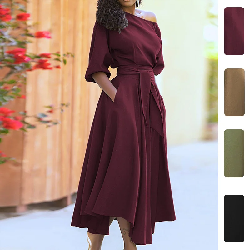 Elegant One-Shoulder Tie-Waist Maxi Dress — image 1