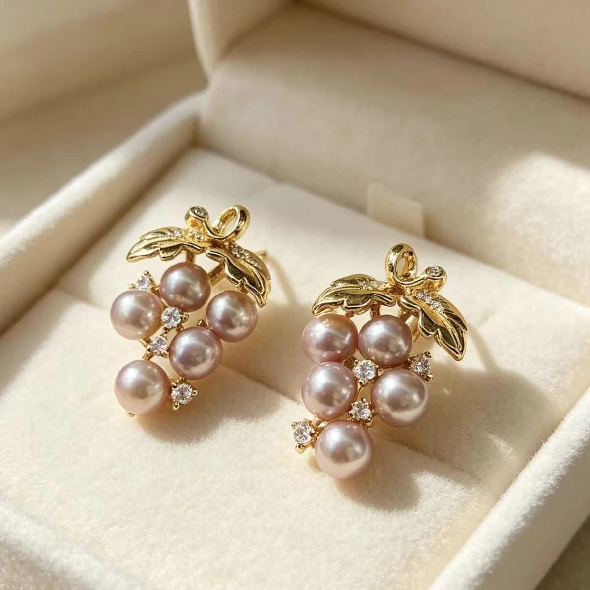 Grape and Pearl Studded Fashion Earrings — image 1