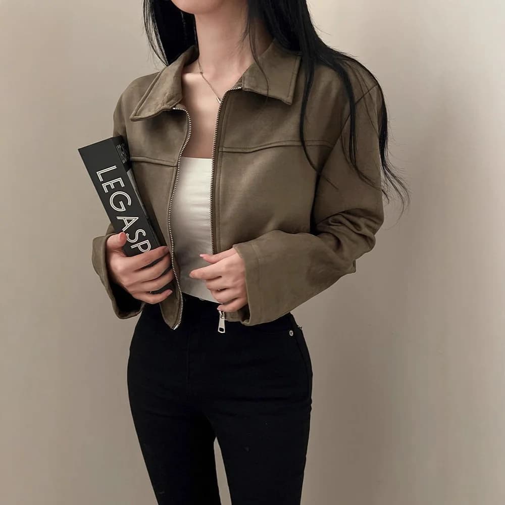 Retro Lapel Loose Faux Leather Jacket, image 1