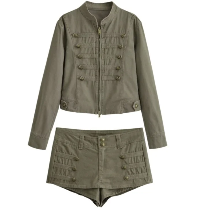 Retro Style Coat and Washed Shorts Set