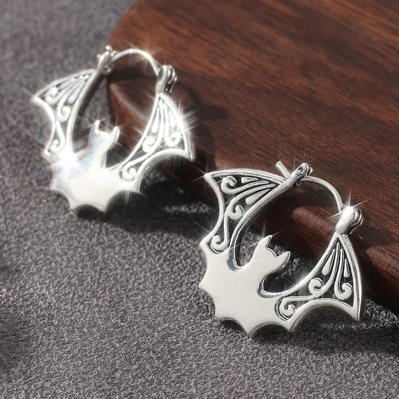 Vintage Bat Silver Hoop Earrings — image 1