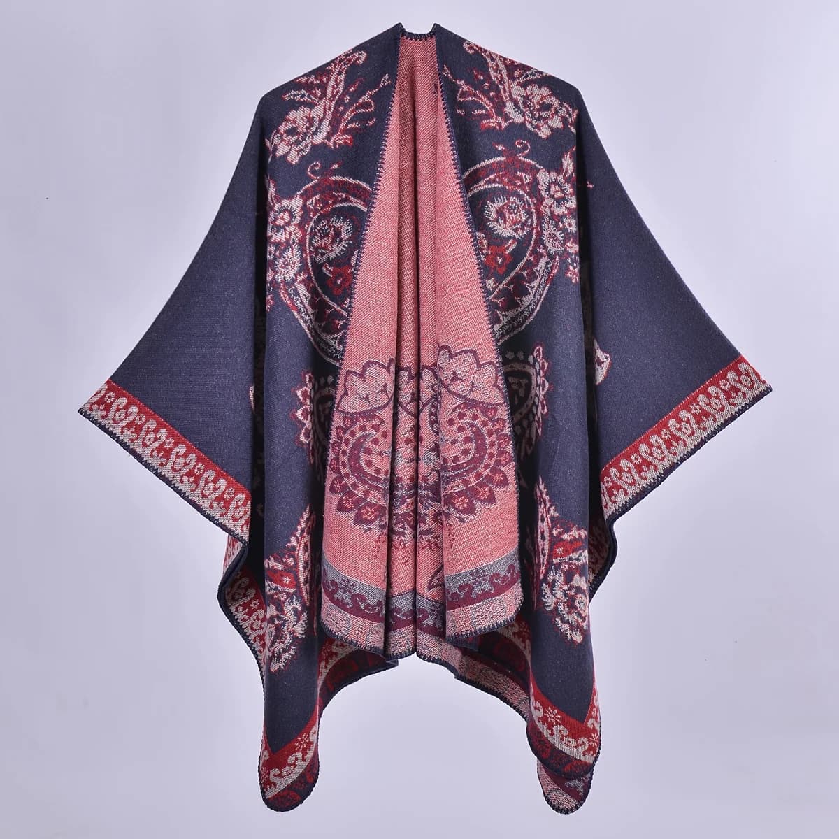 Vintage Paisley Faux Cashmere Poncho Shawl — image 1