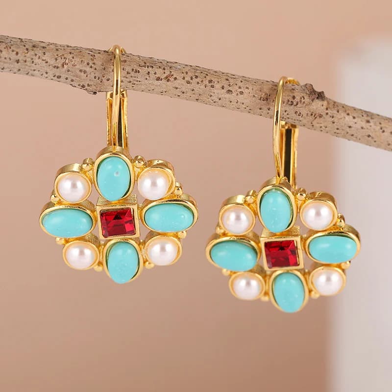 Vintage Turquoise Pearl Drop Earrings — image 1