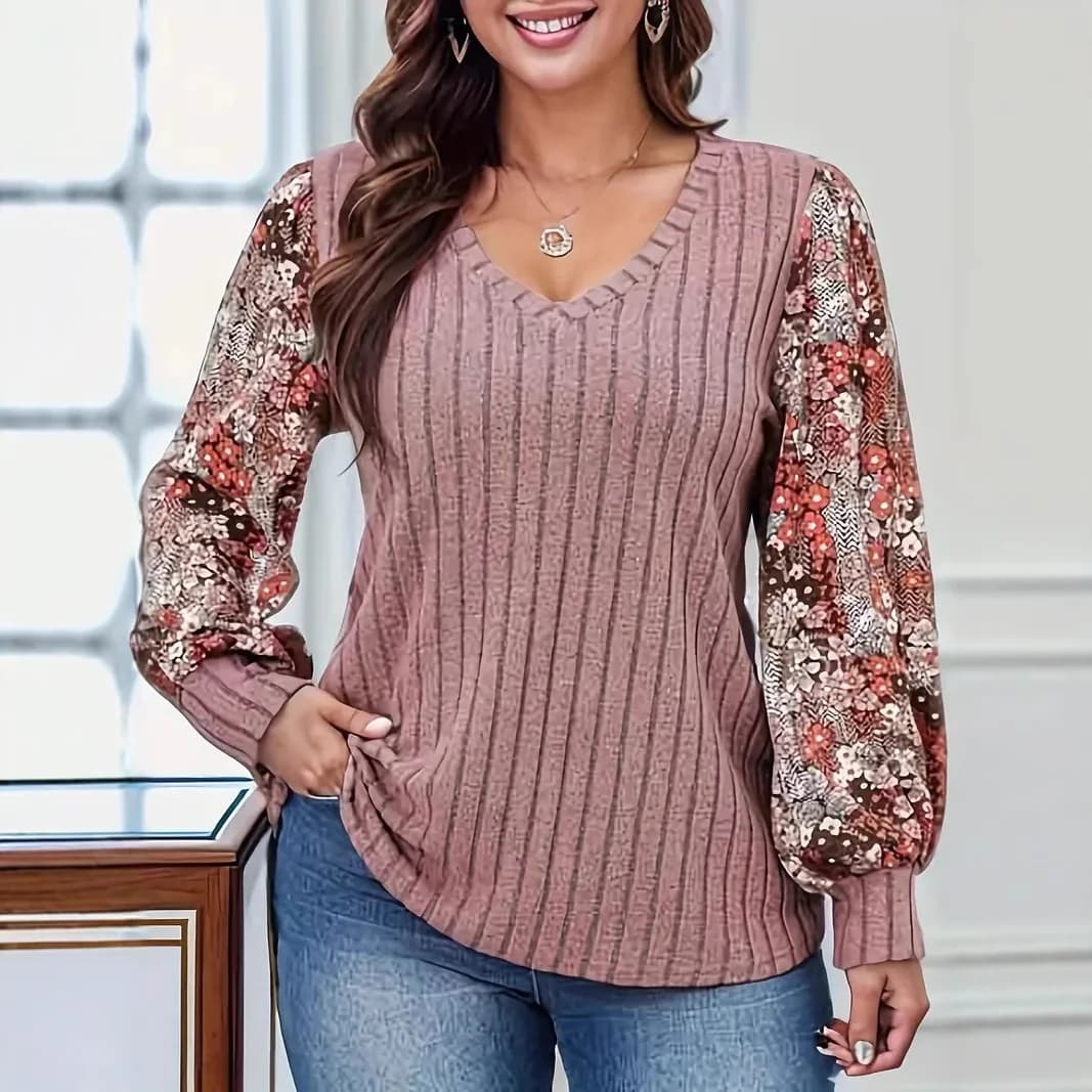 Women's Floral Print Lantern Sleeve Top — image 1